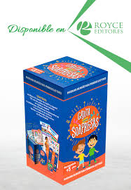 Cajita con sorpresas está ideada para que los niños, a medida que
van creciendo, continúen reforzando lo aprendido con la primera
obra e incrementen su vocabulario, en español y en inglés. Los
libros cuentan con el texto en inglés y su traducción en español,
vocabulario y actividades finales de comprensión de texto. El CD
contiene los audios de los cuentos en ambos idiomas. Su práctica
caja, de cartón súper resistente, les permitirá llevar sus libros a
todas partes